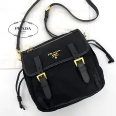 PRADA プラダ ショルダーバッグ ナイロン レザー ゴールド金具 ブラック