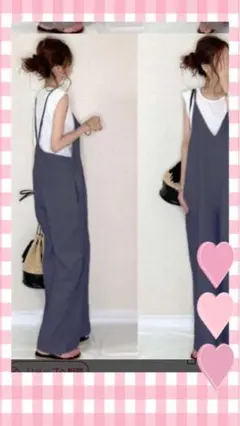 ストラップ付き水色サロペット