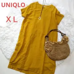 UNIQLO　マスタード 半袖　ワンピース 　　リネン混　ＸＬ