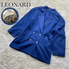 LEONARD ダブルテーラードジャケット 銀ボタン シルク100% 刺繍ロゴ