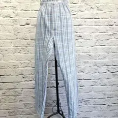 青 白 チェック パンツ 寝間着 ルームウェア メンズ ゴムウエスト