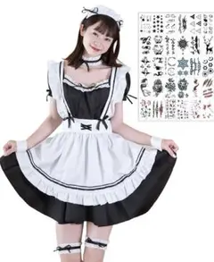 メイド服 【タトゥーシール30枚付】 コスプレ 仮装 制服 ハロウィン 衣装
