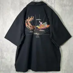 希少 Tori Richard サンタ トナカイ 刺繍 オープンカラーシャツ 黒