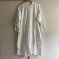 無印良品☆ 洗いざらしオックススタンドカラーワンピースＭ～Ｌ・オフ白綿