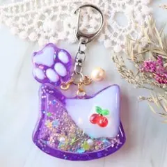 【送料込み】ぶどう クリームソーダ ねこ シェイカーキーホルダー シャカシャカ
