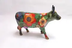 カウパレード/花柄 陶器 牛の置物 約16cm