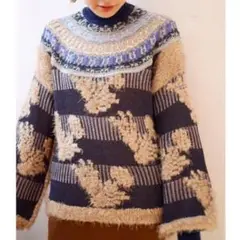 mame マメ リバーシブルニット ネイビー ラメ リブ サイズ3 18AW