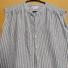 リネンシャツ フレンチスリーブ ストライプ柄