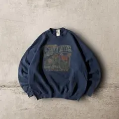 US古着90s FRUIT OF THE LOOM激レアプリントスウェット紺XL