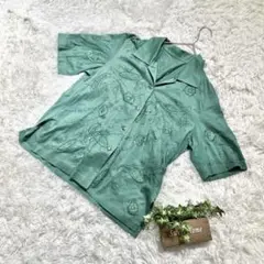 美品★【ヴィンテージ】半袖シャツ ペイズリー 総柄 刺繍 グリーン (F)
