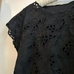 vintage カットワークレース　大人可愛い　黒　エスニックブラウス　古着