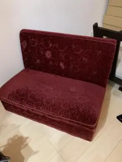 昭和レトロ ベルベット生地 ワインレッド コンパクトソファ 背もたれ付き