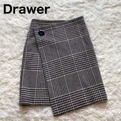 美品 Drawer ラップスカート 千鳥柄 チェック 膝丈 ウール シルク 36