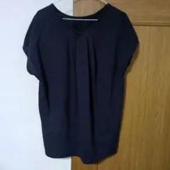 ダークブルー ストライプ Vネック 半袖シャツ