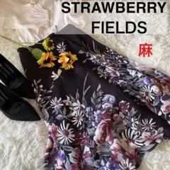 【美品】ストロベリーフィールズ フレアスカート 黒系 花柄 ファスナー フリー