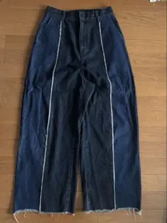 フリンジスイッチバイカラーデニムパンツ デニム フリンジデニムワイドデニム