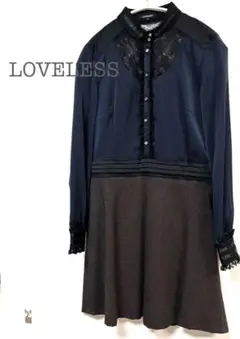 美品　ラブレス　LOVELESSレース ひざ丈ワンピースフレアス S フォーマル