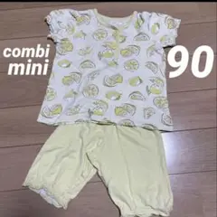 【難ありused】コンビミニ のびのび腹巻付き半袖パジャマ 90㎝／レモン柄