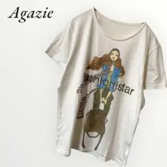 Agrazie Tシャツ スタッズ イラスト ホワイト プリント 大人可愛い
