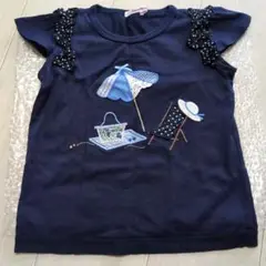 ファミリア Tシャツ 120 ネイビー・ ビーチ刺繍