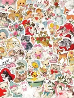 レトロアニマルイラスト　シール　ステッカー　50枚　コラージュ　素材