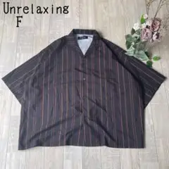 【Unrelaxing】開襟　オープンカラー　メンズ　半袖シャツ　ストライプ　黒