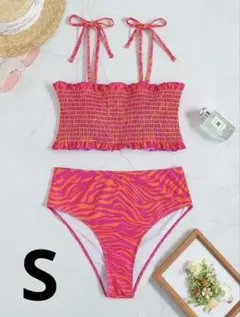 shein 水着　ゼブラストライプ柄 スモック タイショルダー ビキニ