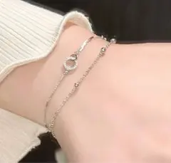 シルバー ダブルチェーン ブレスレット 16+5cm