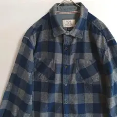 2765　FLAG&ANTHEM　長袖ネルシャツ　L　青　灰　チェック　US古着