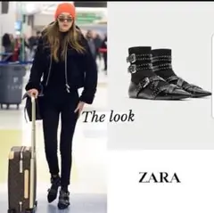 (極美品)希少 ZARA ソックス ブーツ スタッズ ベルト 36