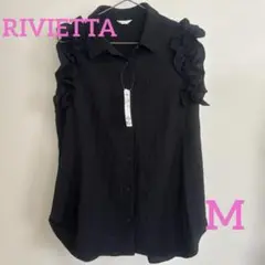 しまむら♡RIVIETTA 袖フリルノースリーブブラウス　中黒　M