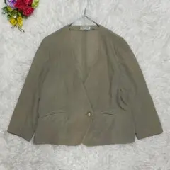 バンベール 【M】 ノーカラージャケット ウール混 おしゃれボタン 薄手