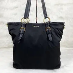 【美品】プラダ トートバッグ ブランドロゴ ゴールド金具 ナイロン 大容量