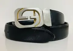 GUCCI/オールドグッチ インターロッキング レザーベルト ゴールド ブラック