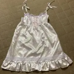 ナイルパーチ 双子くまちゃん柄水色ギンガムチェックサテン生地肩紐ワンピース♡