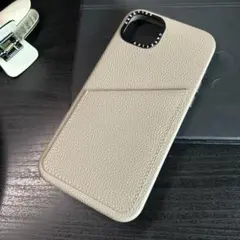 ケースティファイ　ベージュ iPhone14Plusケース カードポケット付き