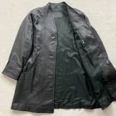 ノーカラー レザーコート ラムレザー 羊革 黒 ブラック Mサイズ