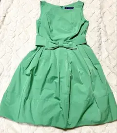 超美品 エムズグレイシー M'sGRACY 綺麗グリーン リボンワンピース 36