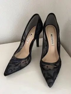 【美シルエット】DIANA パンプス/レース/ネイビー