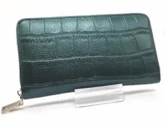 長財布 クロコ型押 牛革 ショルダーバッグ メンズ レディース 金運アップ 緑