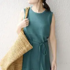 SHIPS シップス PAPER YARNノースリーブ ロングニット グリーン