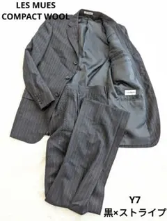 【美品】LES MUES メンズセットアップ Y7 黒×ストライプ