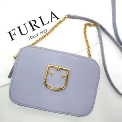 上美品✨フルラ ブラーヴァ ショルダーバッグ チェーン レザー ブルー