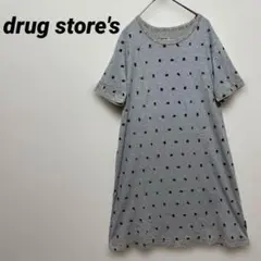 drug store's ドラッグストアーズ Tシャツワンピース　刺繍　グレー