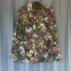 レトロ総柄油絵花柄シフォンシャツ