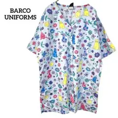 BARCO UNIFORMS スモック カラフル動物プリント 花柄 水色 保育士