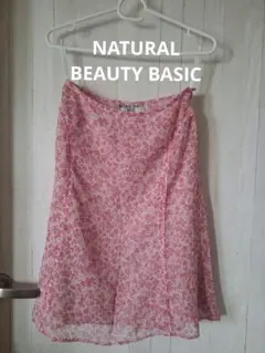 NATURAL BEAUTY BASIC　ピンク花柄シフォンフレアスカート