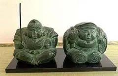 青銅製 大黒天様・恵比寿様置物　秀峰作 台座付き