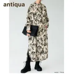 アンティカ　antiqua フラワー柄バックボタンワンピース 長袖 エクリュ