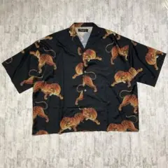 【美品】unrelaxing　アロハシャツ　総柄　虎　オープンカラー　ブラック